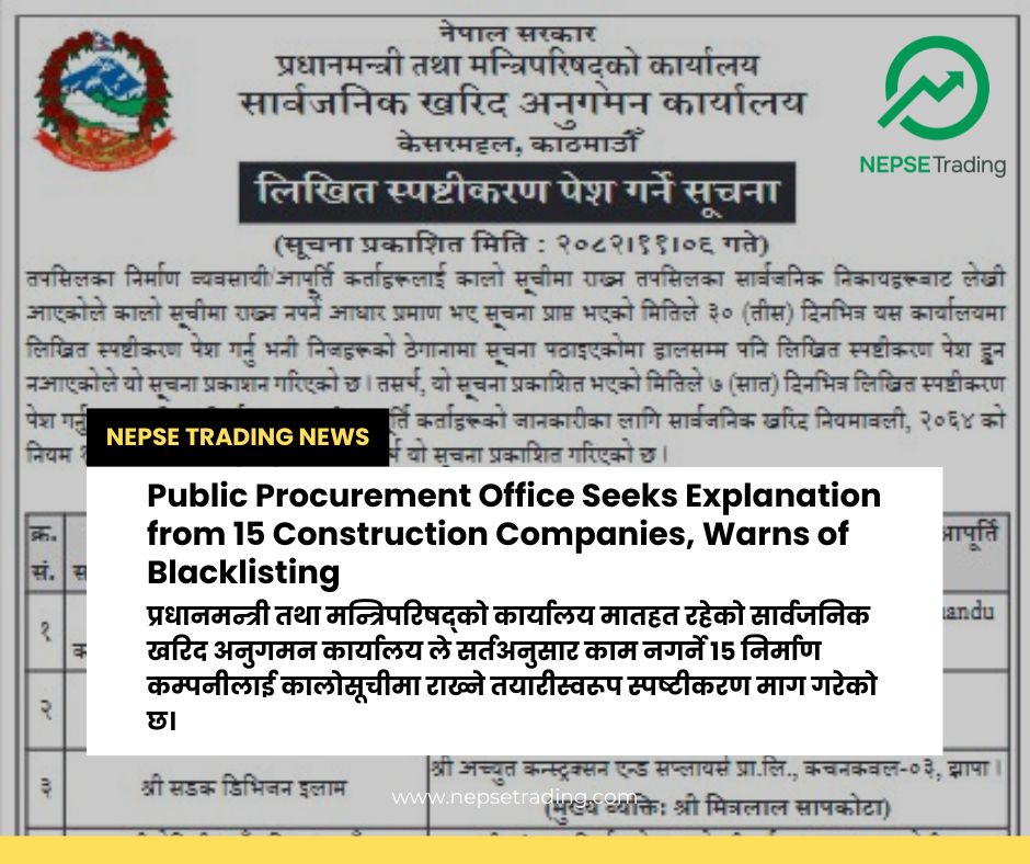 १५ निर्माण कम्पनीसँग स्पष्टीकरण माग, कालोसूचीमा राख्ने चेतावनी